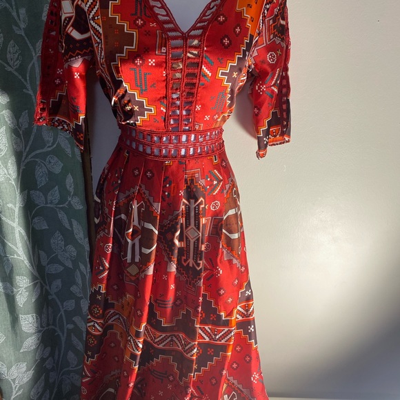 Silky Long Red Silk Cut Out Dress - Picture 3 of 6